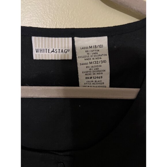 Linen Blend Black Embroidered Button-Up Top M 8/10 Beach Lagenlook Boho Western - Picture 5 of 8